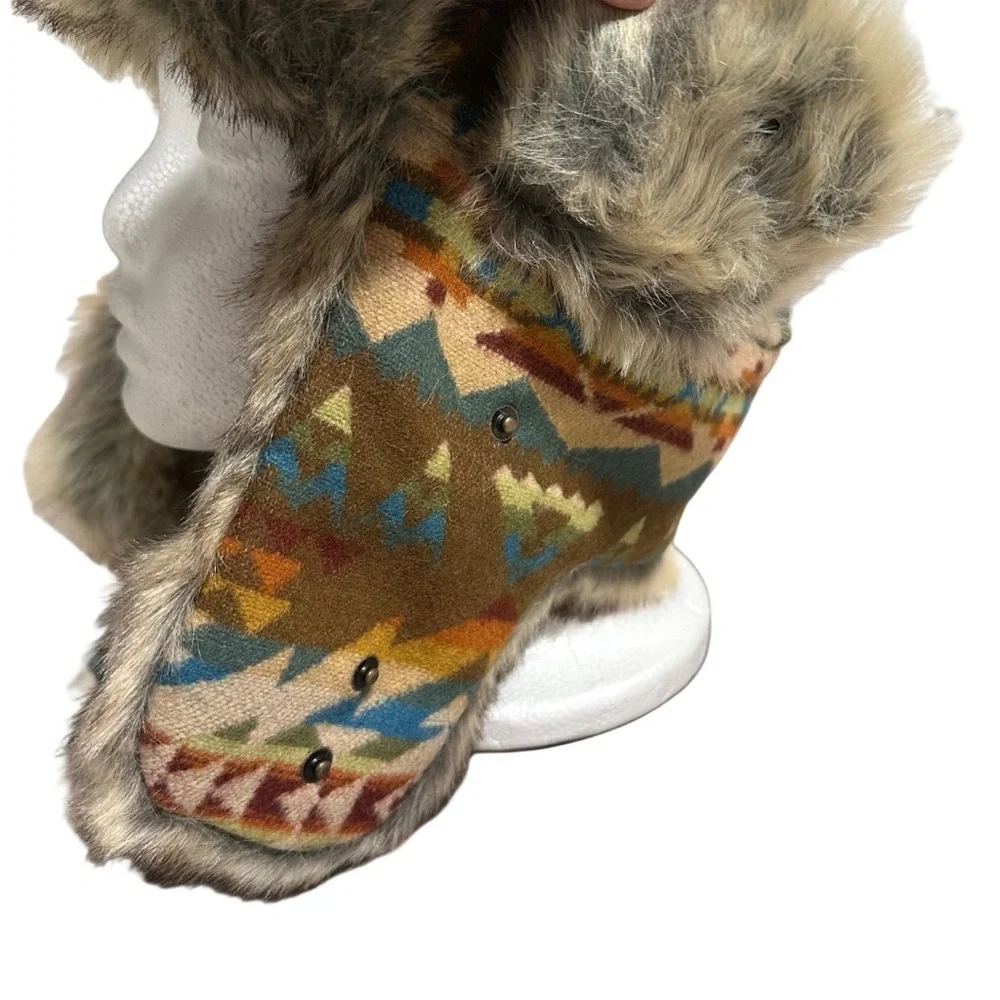 Pendleton 100% Wool Faux Fur Trapper Hat Solstice Canyon Southwestern MED unisex